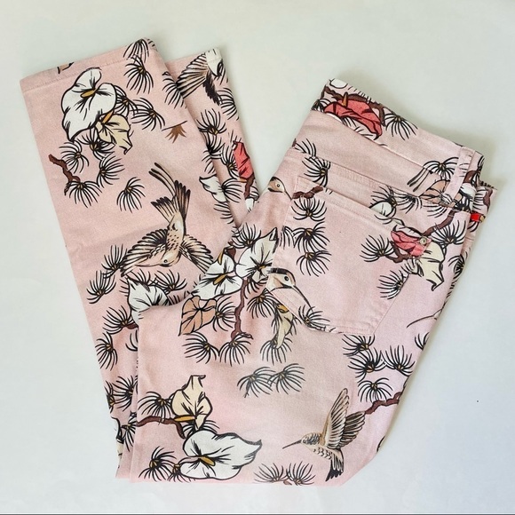CAMBIO Lillian Cropped Blush Pink Floral Fauna Print Jeans 12 - Picture 3 of 11